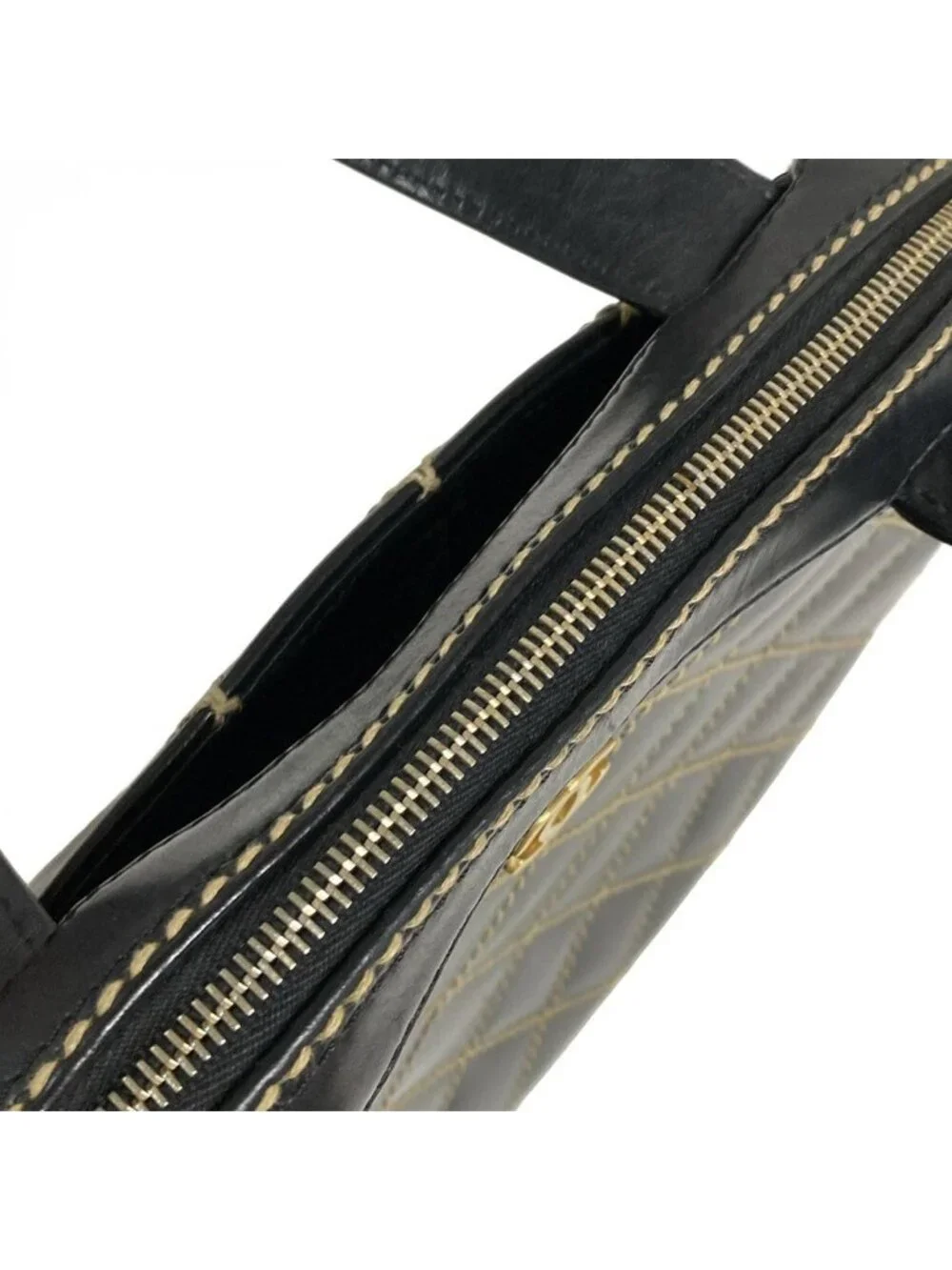 Chanel Handbag Wild Stitch Black Matte Gold Leather